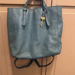 Fossil Blue Leather Tote Bag bookbag or over the shoulder strap